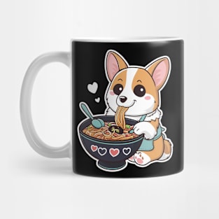 Cute Anime Corgi Dog Eating Ramen Noodles Mug